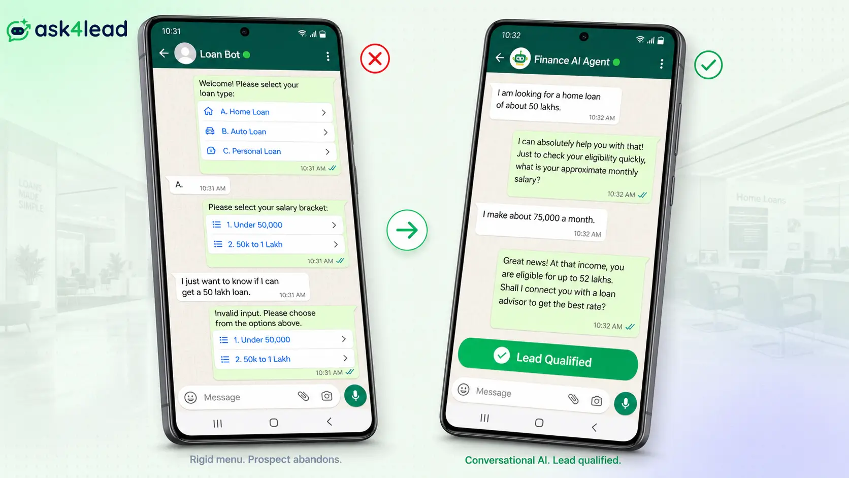 A real chat comparison showing why Ask4Lead converts better