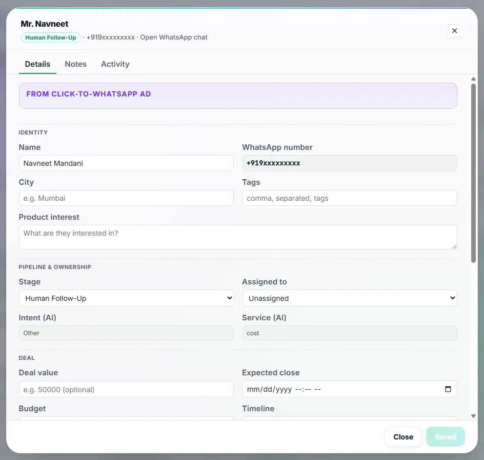 Ask4Lead WhatsApp team inbox showing multiple agents managing conversations on one screen