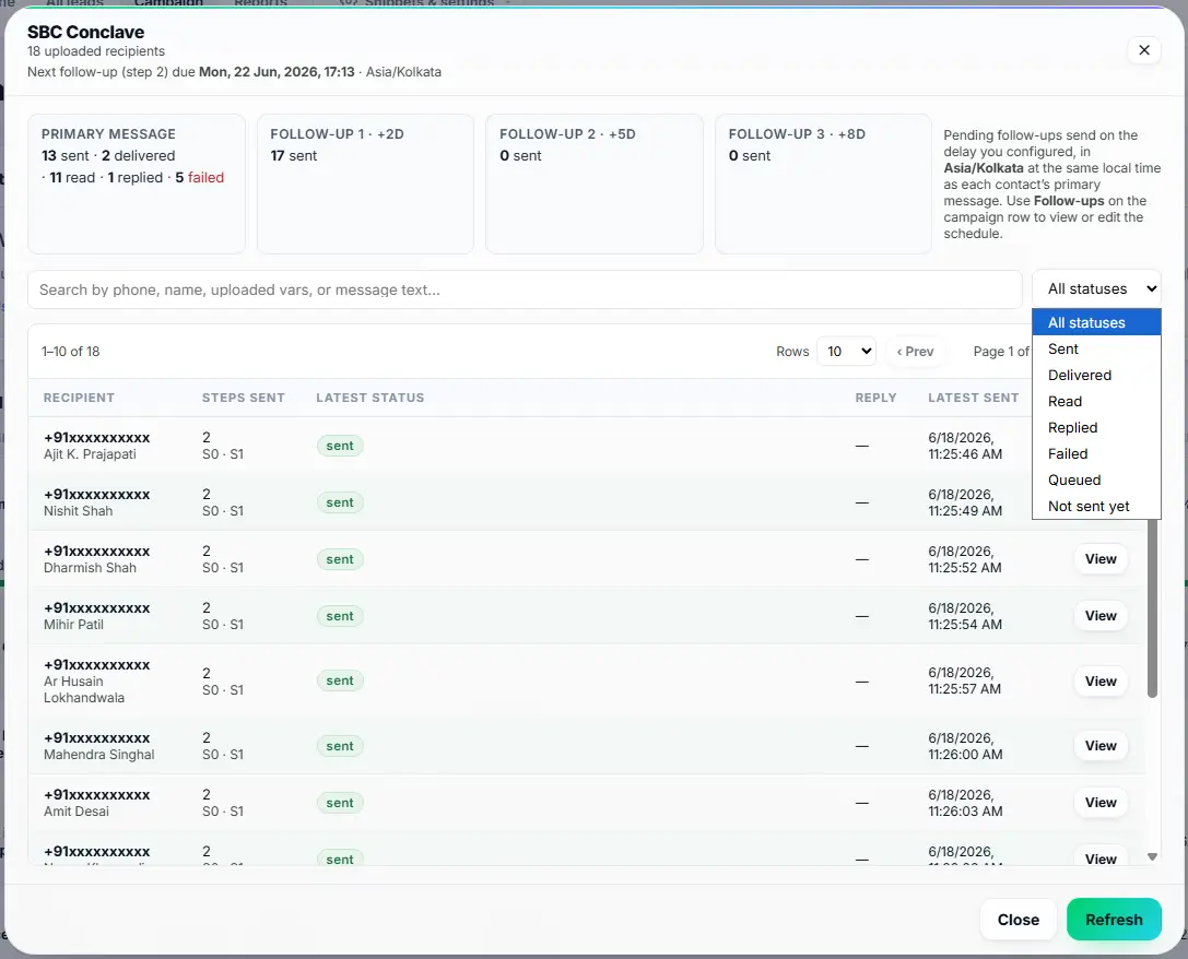 Filtering a CRM audience by tags before sending a WhatsApp campaign