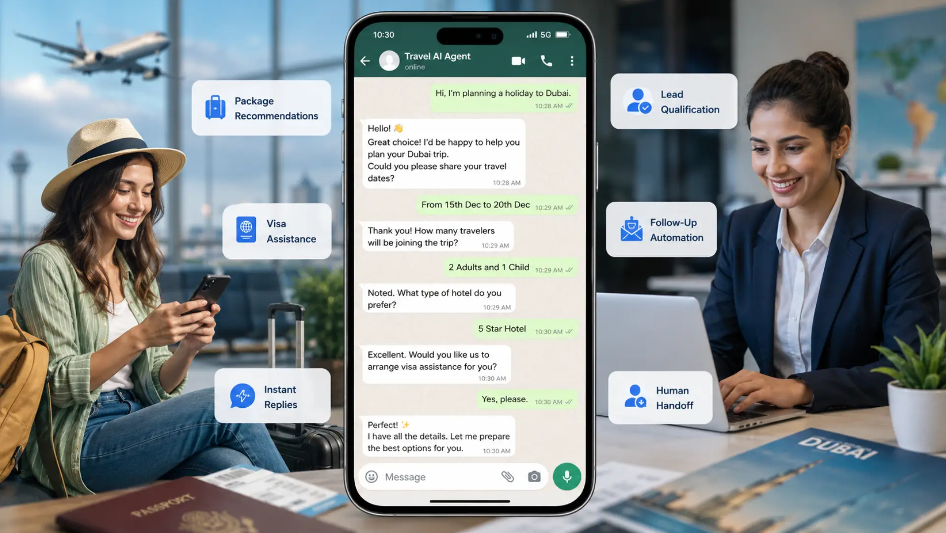 WhatsApp AI agent for travel agency managing inquiries