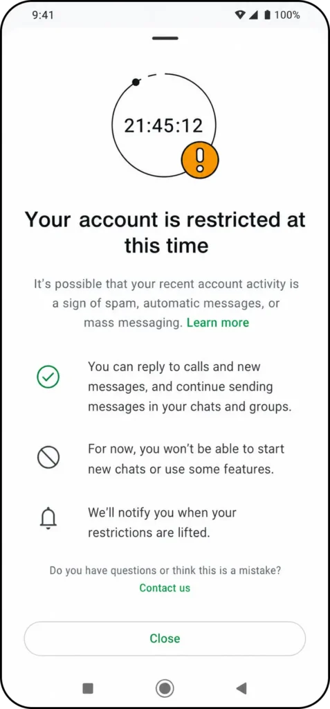 whatsapp temporary restriction screen