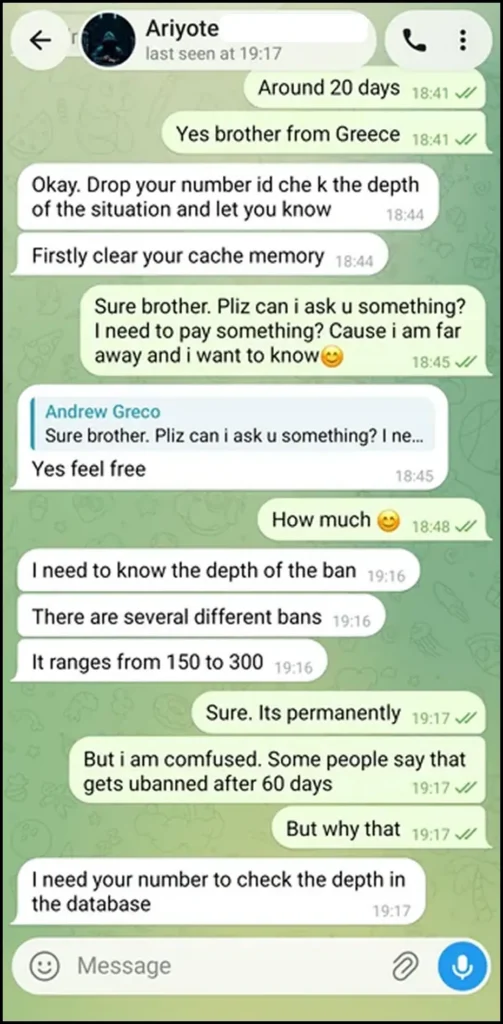 whatsapp unban scam chat