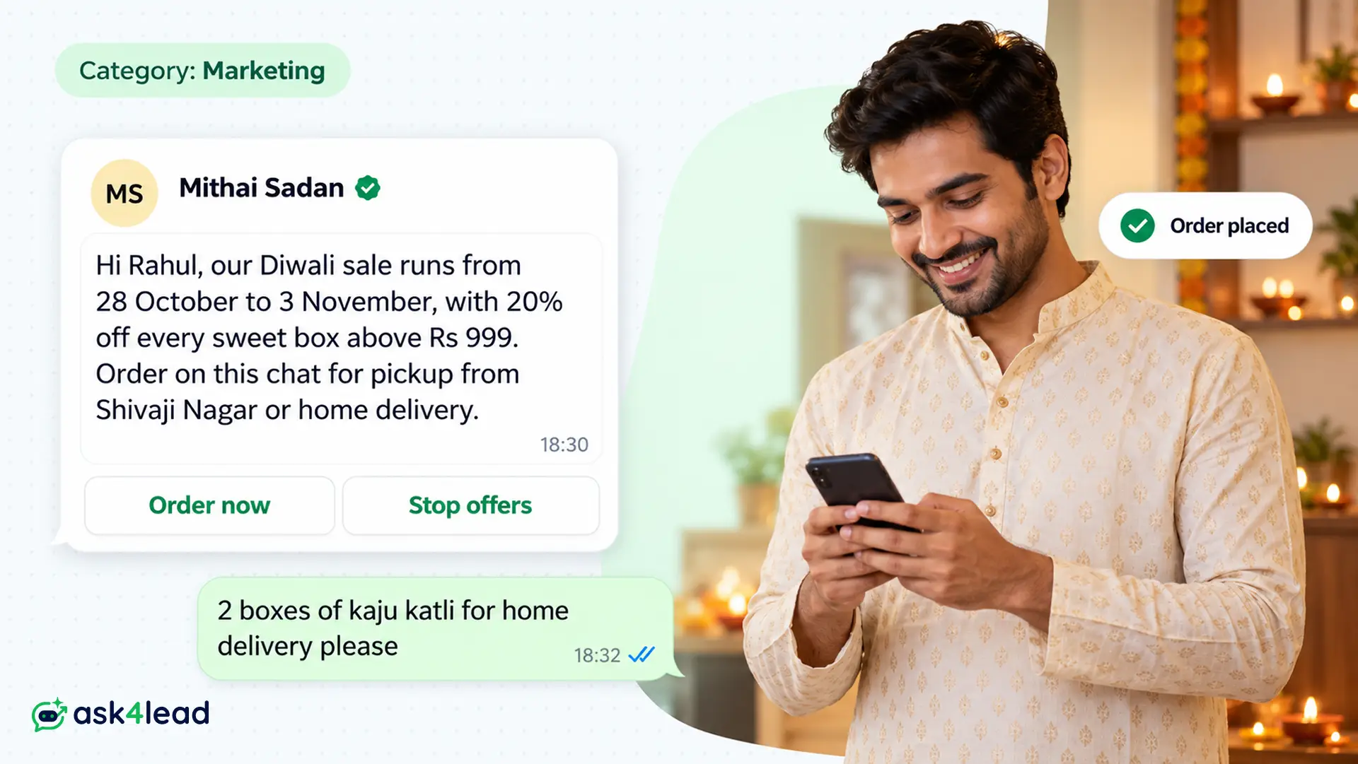 Diwali sale WhatsApp broadcast message