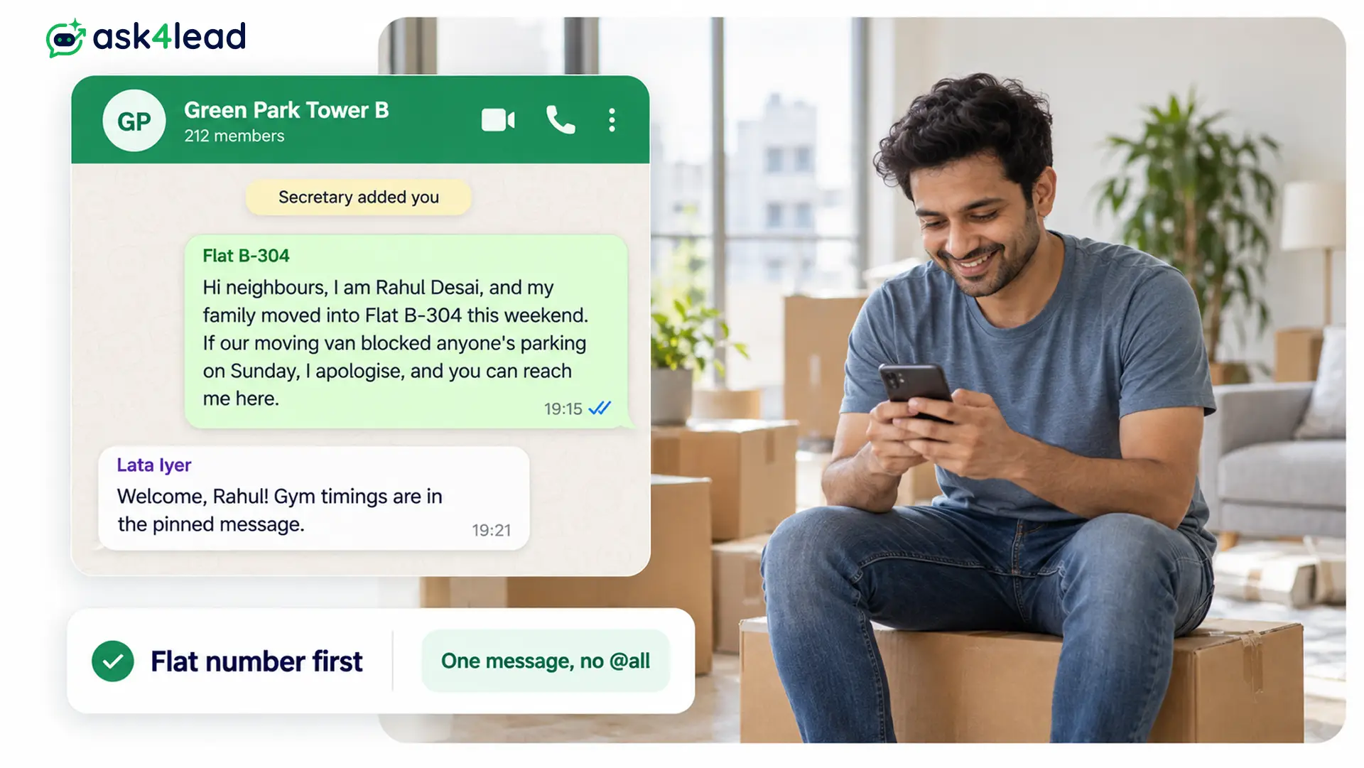 New resident introduction in a society WhatsApp group