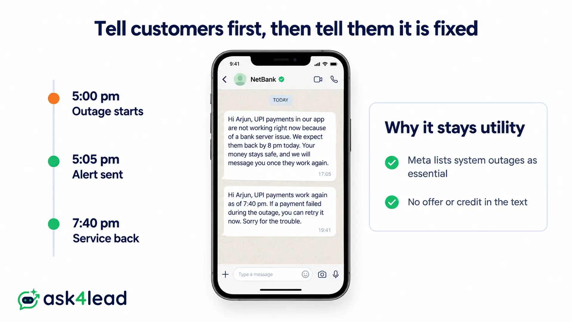 Outage and service restored alerts on one phone