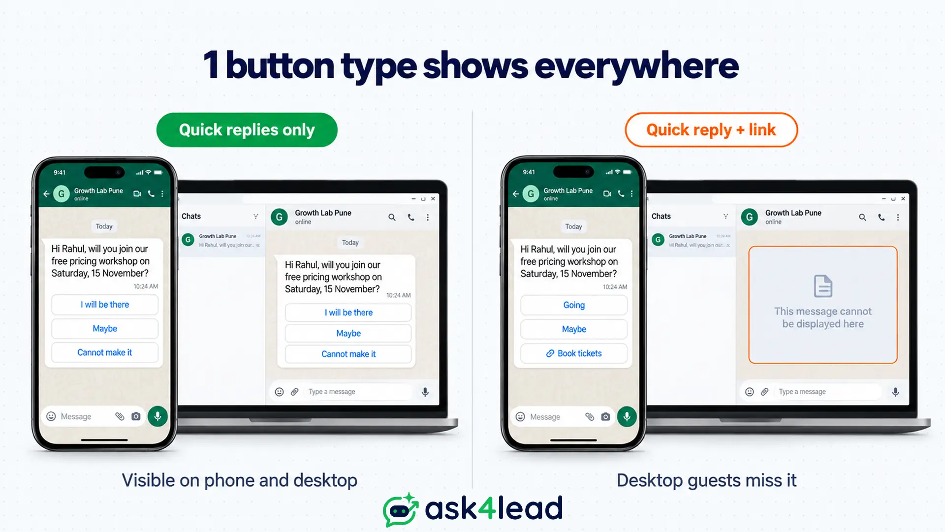 RSVP buttons on WhatsApp phone and desktop