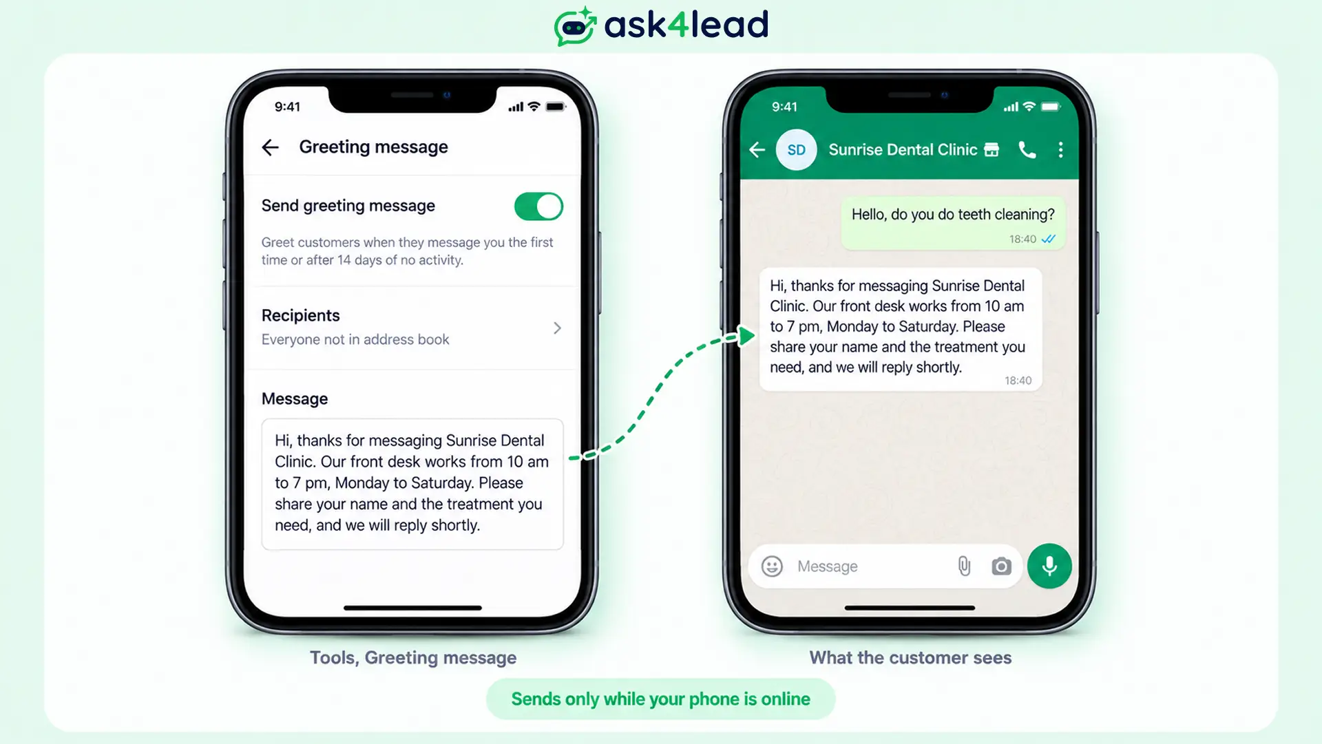 WhatsApp Business greeting message setting