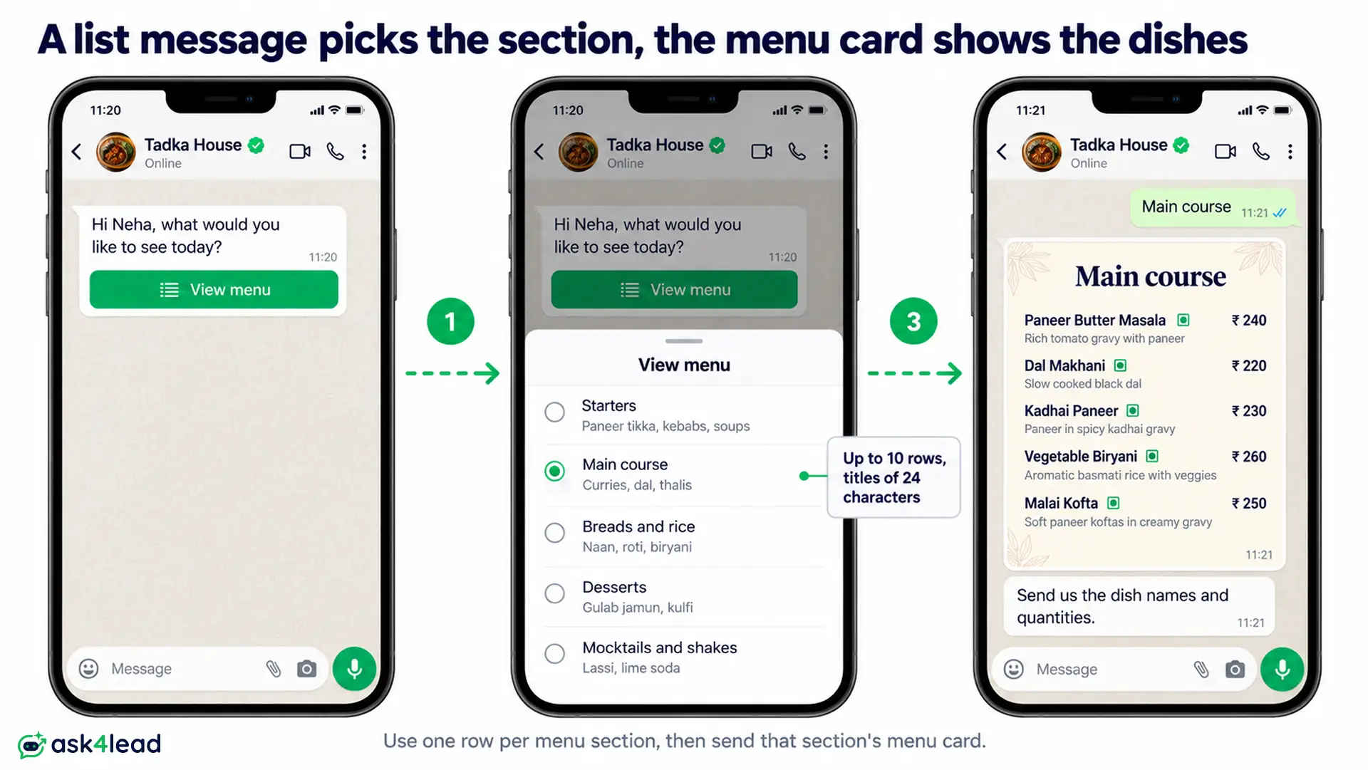WhatsApp interactive list menu flow