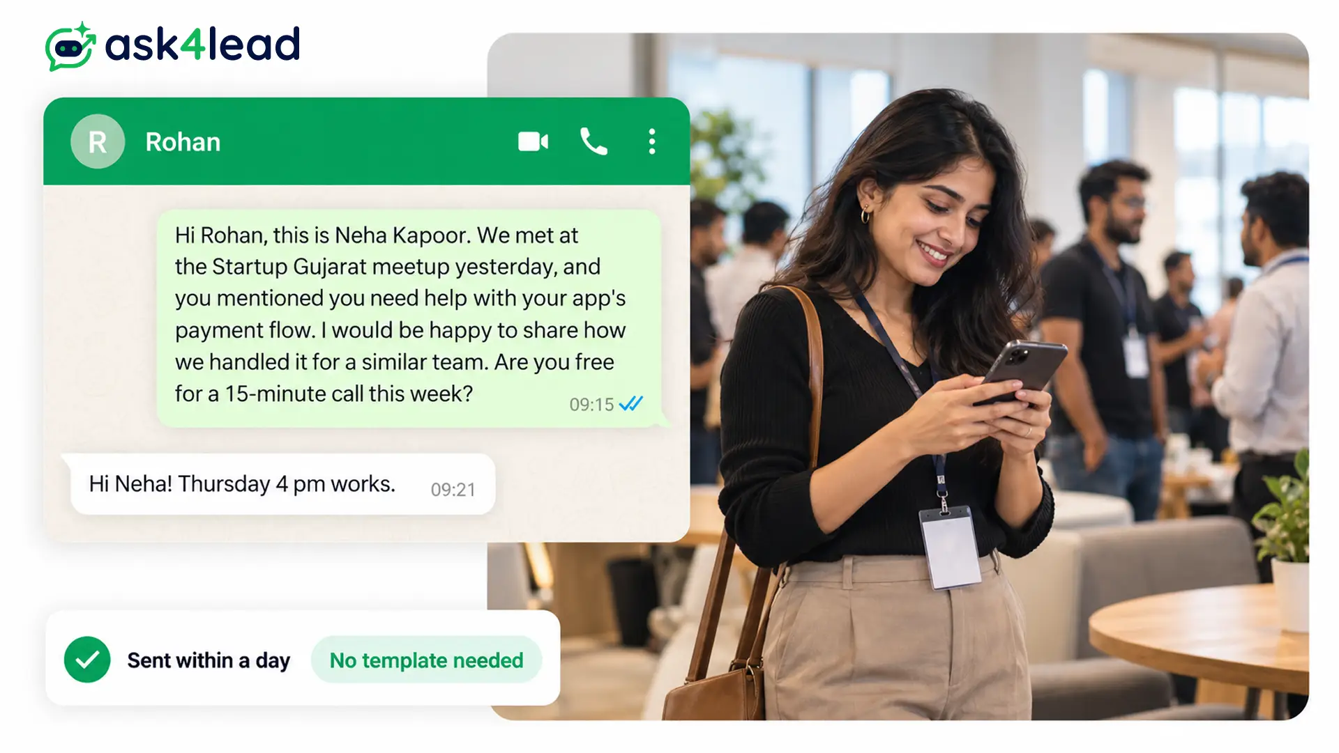 WhatsApp introduction message after an event